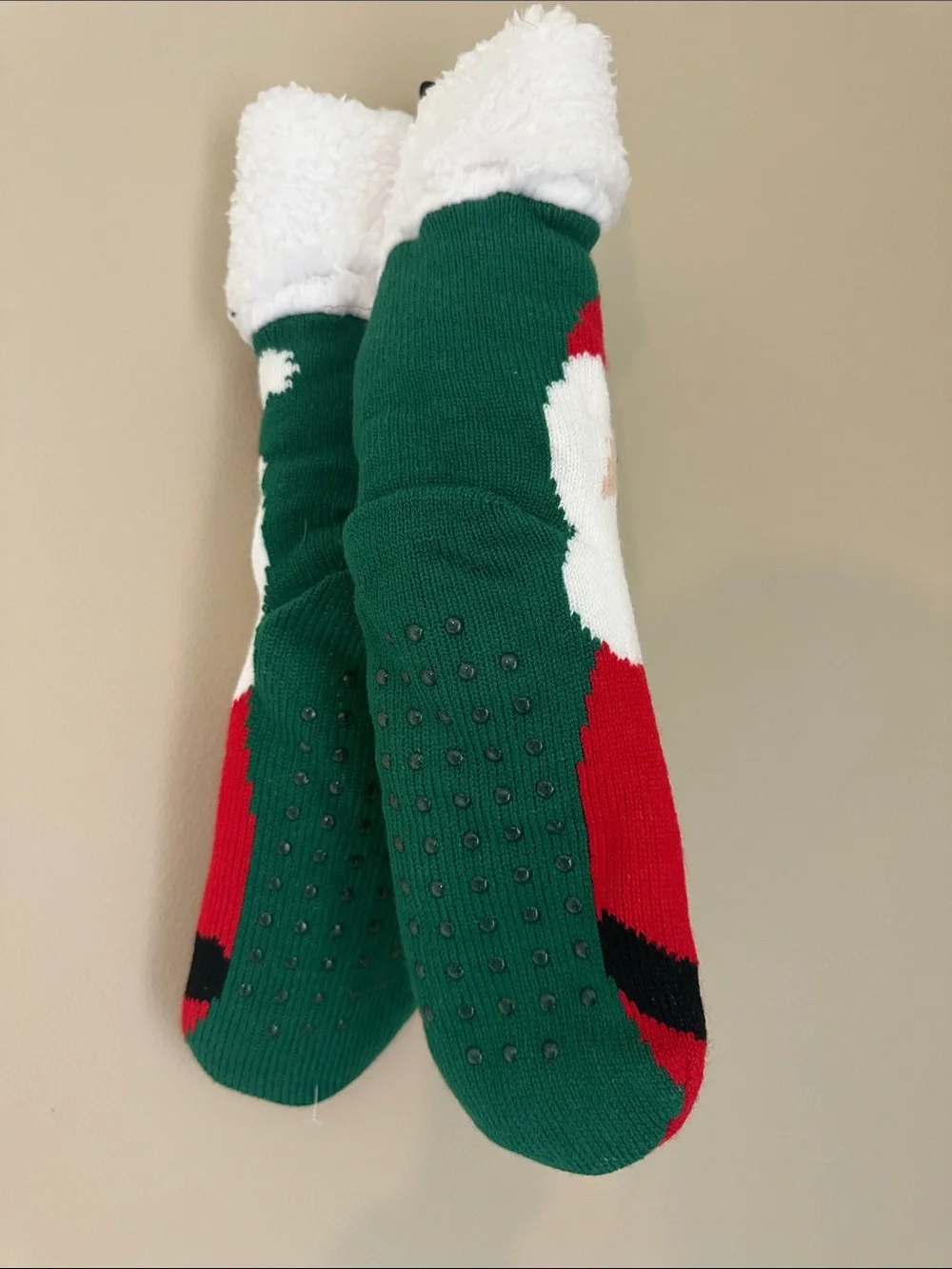 Holiday Santa Plush-Lined Red and White Cozy Socks